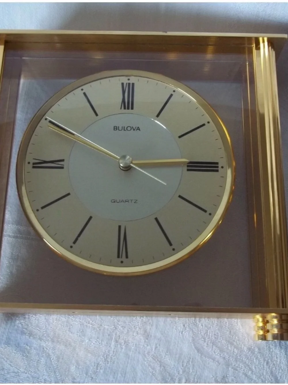 Bulova Gold Tone Glass Mantel Clock with Roman Numerals